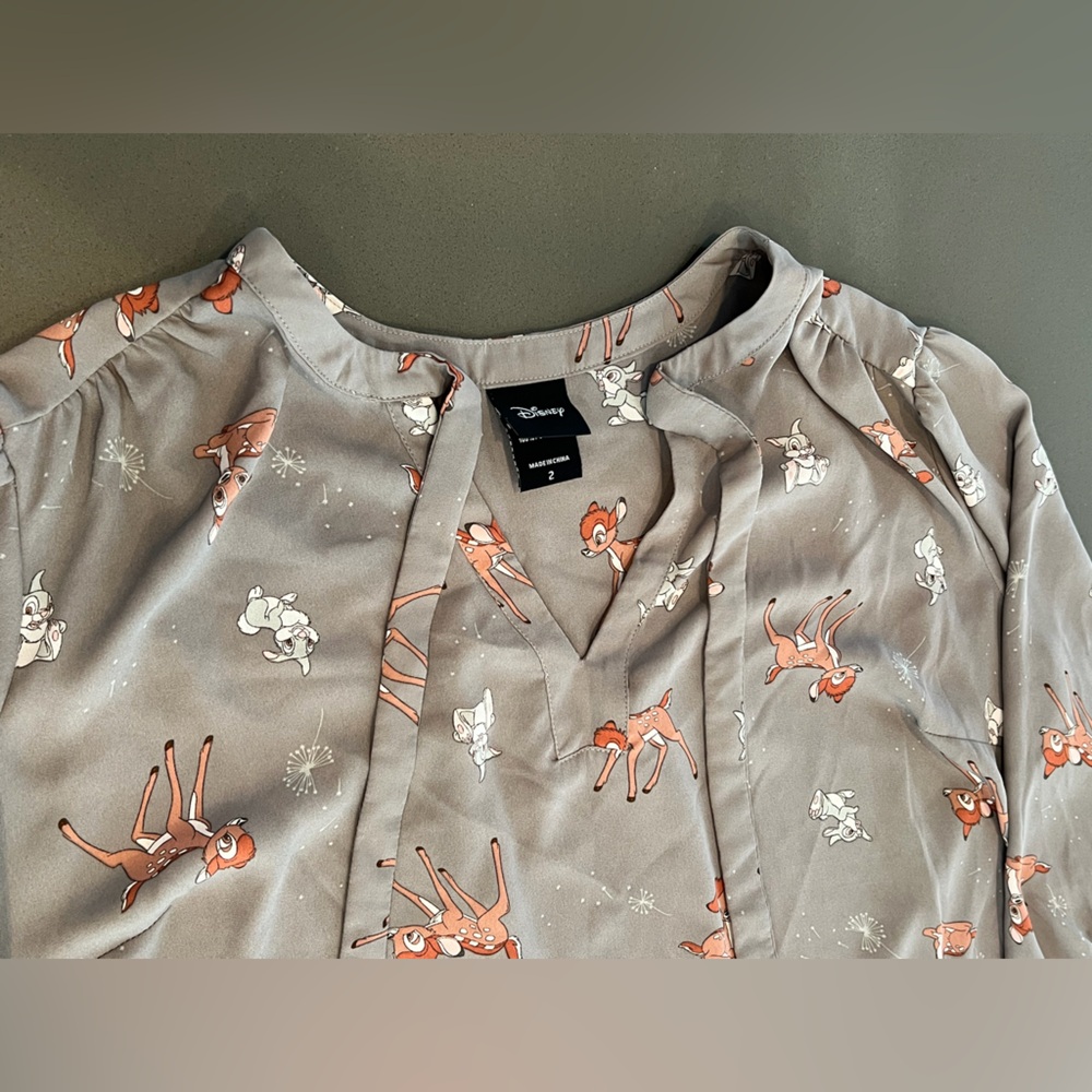 Torrid Plus Size 2 Disney Bambi Thumper Georgette Secretary Tie Peasant Blouse - Picture 4 of 9